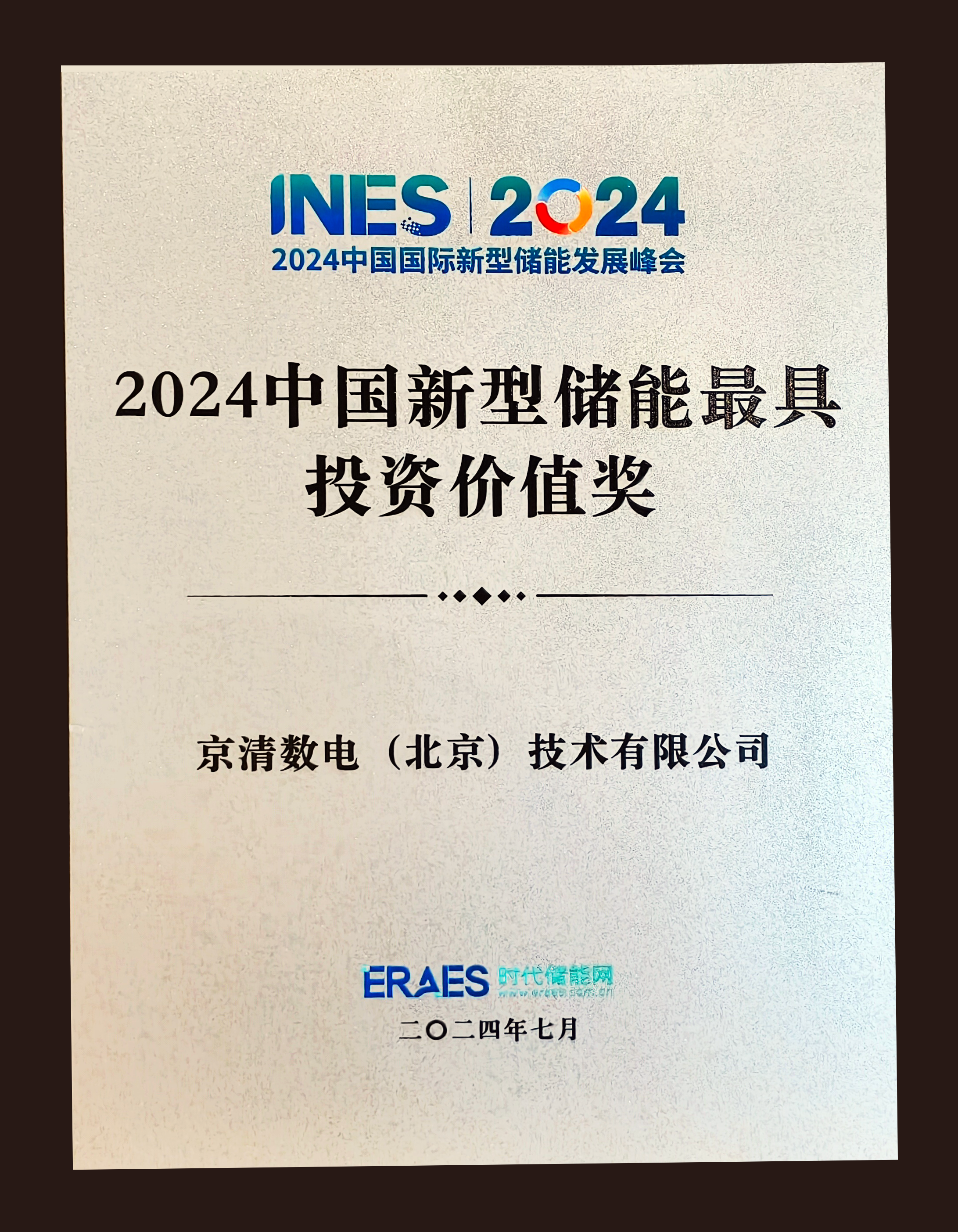 “年度中国新型储能最具投资价值奖”